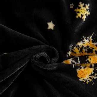 Pościel polarowa XmasCozy 220x200 welur świąteczna czarna w złote renifery