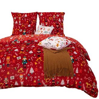 Pościel świąteczna z mikrofibry MIŚ NUT CRACKER 220x200 czerwona dziadki do orzechów