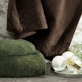 Ręcznik bawełniany z bordiurą przetykaną błyszczącą nicią MARGO 50x90 Eurofirany oliwkowy