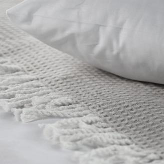 Koc bawełniany CHECK 150x200 taupe z frędzlami