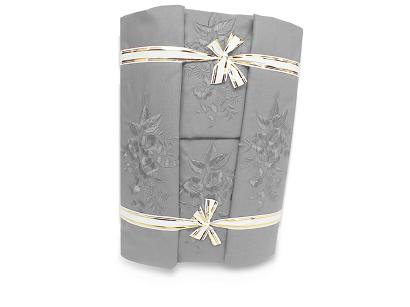 Pościel bawełniana haftowana z prześcieradłem 160x200 szara