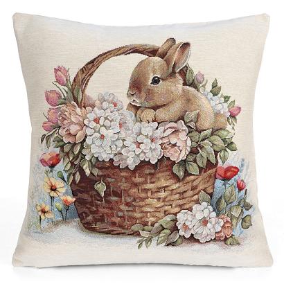 Poszewka dekoracyjna gobelin 45x45 Eurofirany naturalna beżowa wielkanocny zajączek w koszyku
