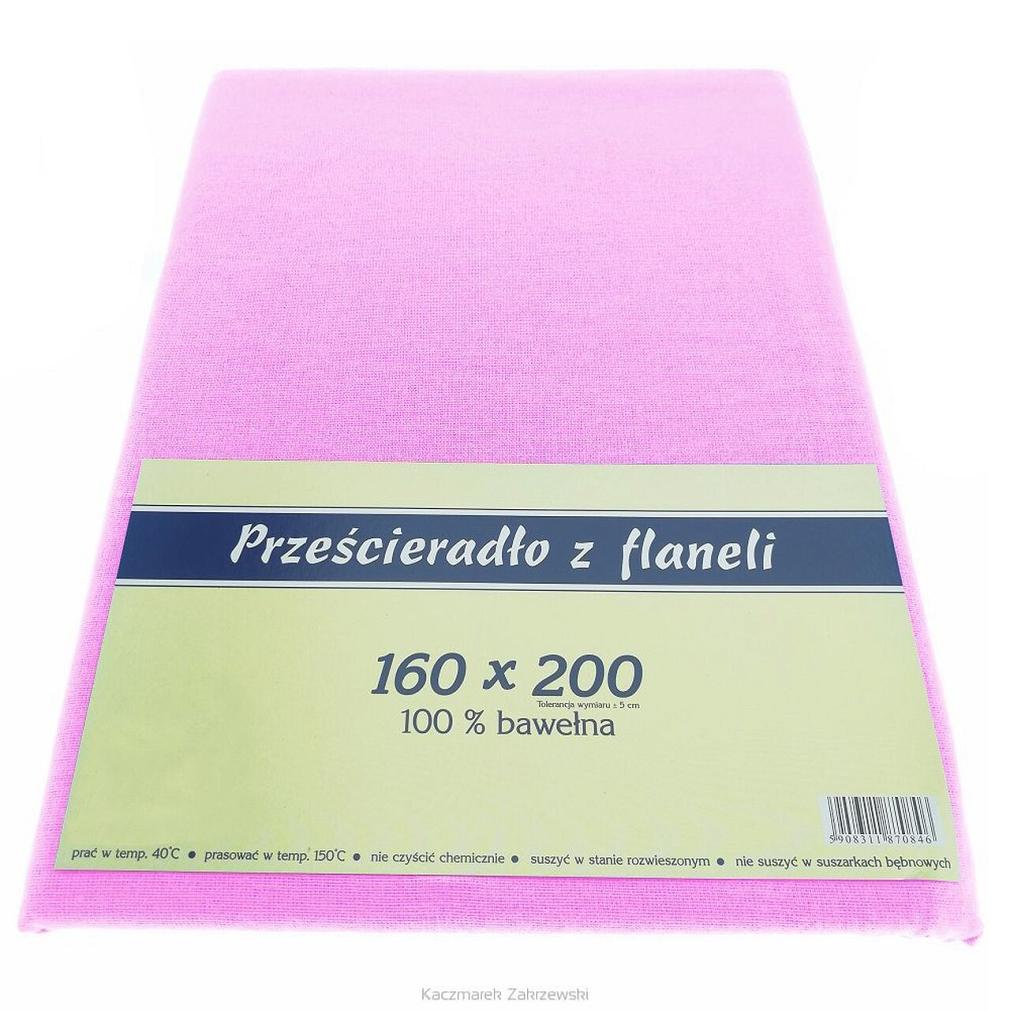 Prześcieradło flanelowe 160x200 FAN różowe
