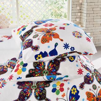 Pościel polarowa 160x200 welur biała kolorowe motyle