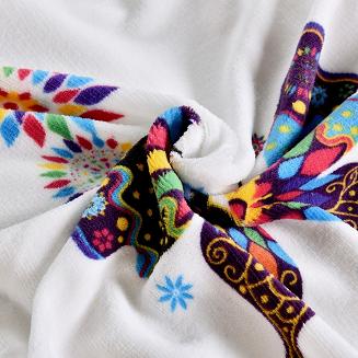 Pościel polarowa 160x200 welur biała kolorowe motyle