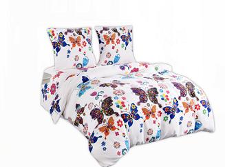Pościel polarowa 160x200 welur biała kolorowe motyle
