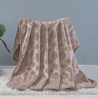 Koc akrylowy na fotel tłoczony VITO 200x220 geometryczny wzór taupe