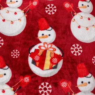 Koc polarowy świąteczny 160x200 czerwony prezentowe bałwanki i śnieżynki
