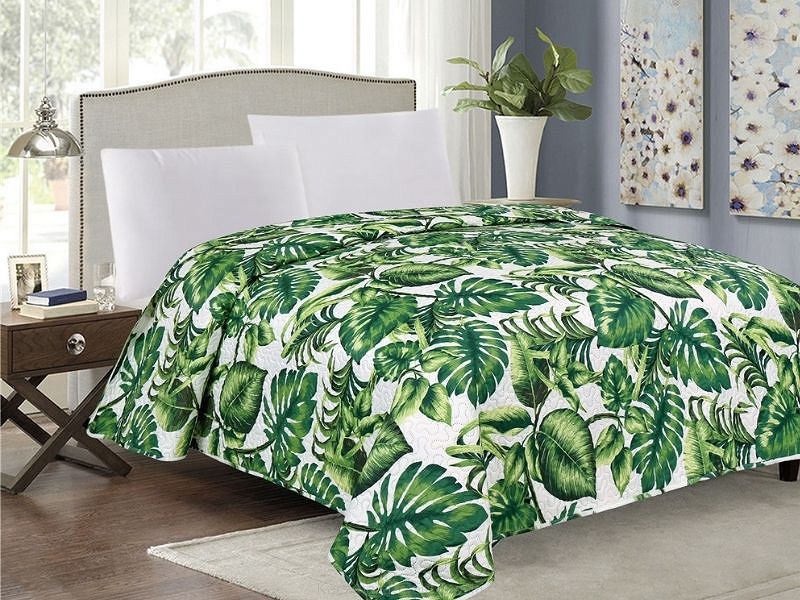 Narzuta dekoracyjna TAVIRA 170x210 jungle zielona biała egzotyczne liście