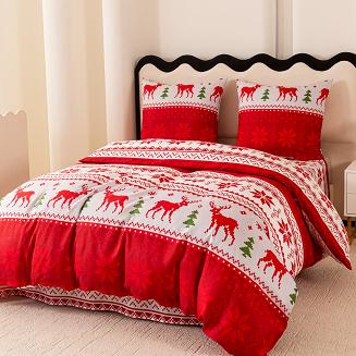 Pościel świąteczna 220x200 czerwona biała zielona norweski motyw