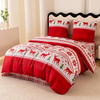 Pościel świąteczna 220x200 czerwona biała zielona norweski motyw