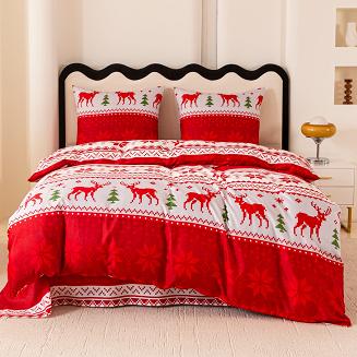 Pościel świąteczna 220x200 czerwona biała zielona norweski motyw