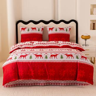 Pościel świąteczna 220x200 czerwona biała zielona norweski motyw