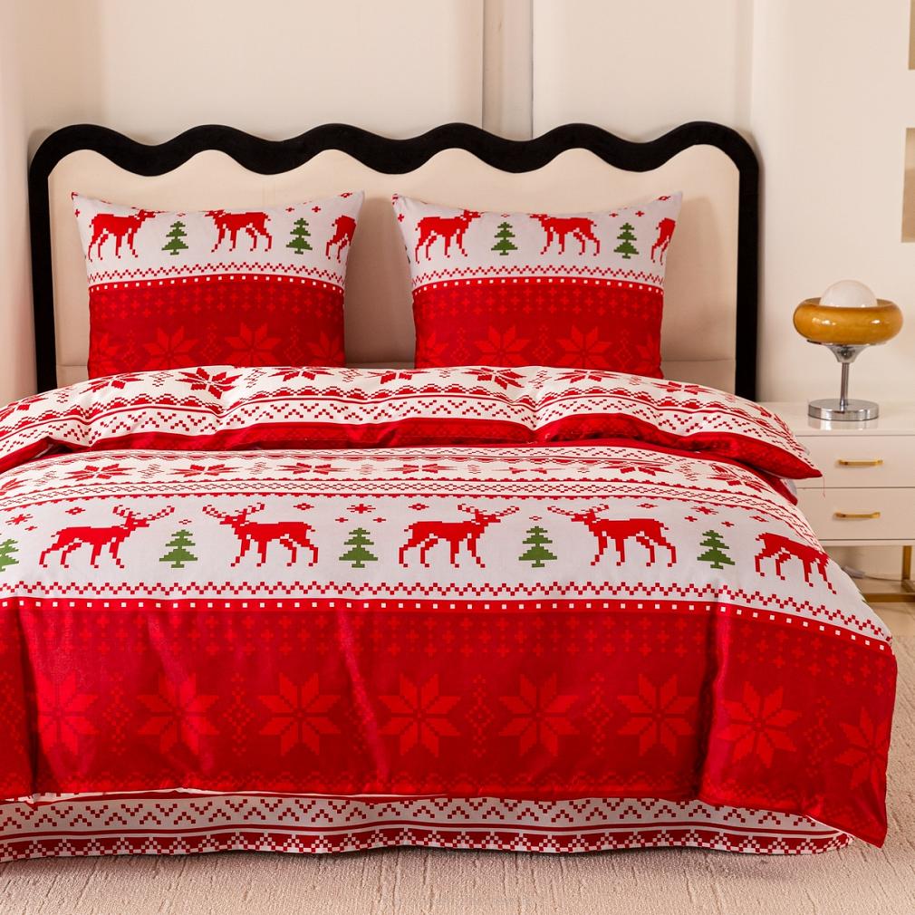 Pościel świąteczna 220x200 czerwona biała zielona norweski motyw
