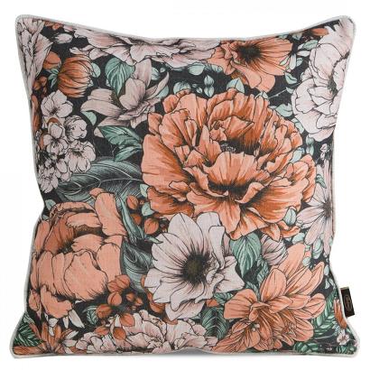 Poszewka dekoracyjna LEN 45x45 Eurofirany pomarańczowa pudrowy róż w kwiaty
