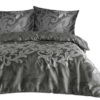 Pościel satyna bawełniana KAREN 160x200 ciemnoszara w roślinny ornament