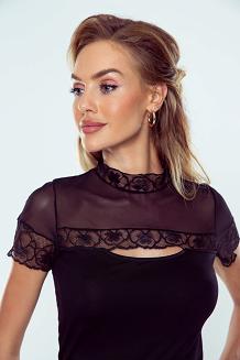 Bluzka damska z krótkim rękawem Rihana półgolf koronka czarna