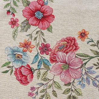 Obrus dekoracyjny gobelin 100x100 Eurofirany naturalny kolorowe kwiaty