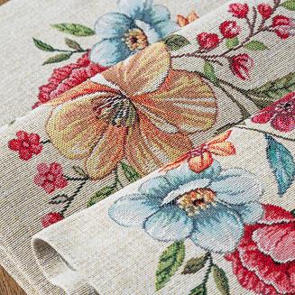 Obrus dekoracyjny gobelin 100x100 Eurofirany naturalny kolorowe kwiaty