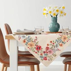 Obrus dekoracyjny gobelin 100x100 Eurofirany naturalny kolorowe kwiaty