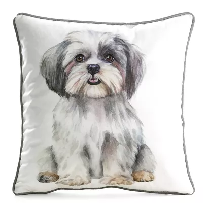 Poszewka dekoracyjna ANIMAL 45x45 Eurofirany biała szara pies szczeniak Shih tzu
