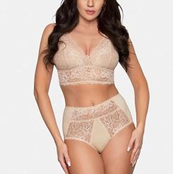 Figi damskie z wysokim stanem i koronką Babell kod 186 beżowe