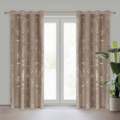 Zasłona gotowa na przelotkach MOLLY 140x250 Eurofirany welwetowa brązowa złota marmurek