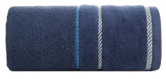 Ręcznik bawełniany z welurową bordiurą w ozdobne paseczki NEL 30x50 Eurofirany granatowy