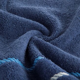 Ręcznik bawełniany z welurową bordiurą w ozdobne paseczki NEL 30x50 Eurofirany granatowy