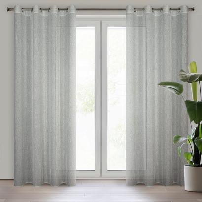 Zasłona gotowa na przelotkach KENDAL 140x250 Eurofirany srebrna o strukturze siatki z błyszczącą nic