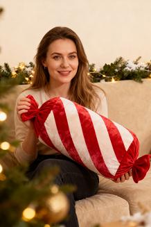 Poduszka dekoracyjna świąteczna 36x20 welurowa biała bordowa cukierek