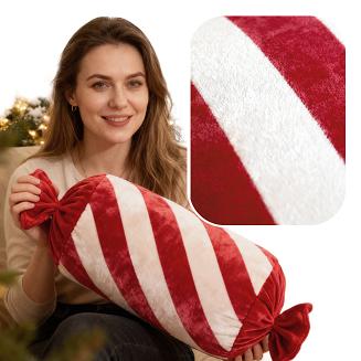Poduszka dekoracyjna świąteczna 36x20 welurowa biała bordowa cukierek