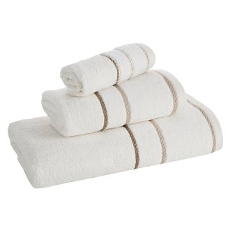 Ręcznik bawełniany z welurową bordiurą w ozdobne paseczki NEL 30x50 Eurofirany kremowy