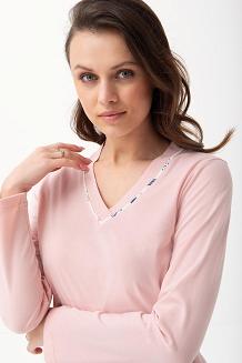 Piżama damska LUNA kod 675 różowa / rysowane kwiaty na kremie