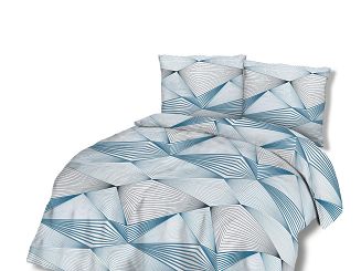 Pościel bawełniana 160x200 COTTONLOVE biała niebieska geometria iluzja