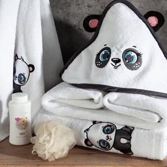 Ręcznik dziecięcy z kapturkiem BABY73 100x100 Eurofirany biały słodka panda