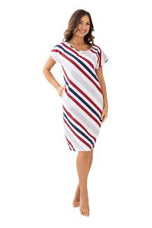 Koszula damska REGINA kod 175 biała bordowa granatowa ukośne pasy kieszenie