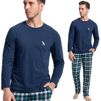 Piżama męska LUNA kod 800 granatowa / zielona krata