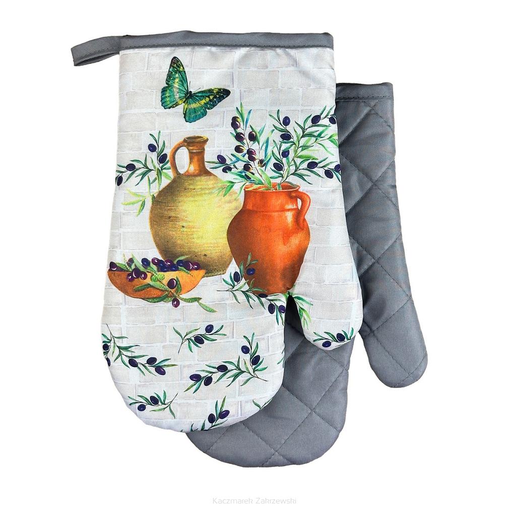 Rękawice kuchenne 18x27 z magnesem 2 szt. szare oliwna prowansja