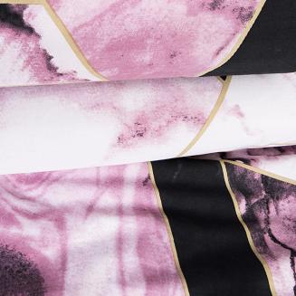 Pościel satyna bawełniana SATYNLOVE 180x200 pudrowa czarna geometryczny marmurek