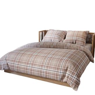 Komplet pościeli SAVANA z bawełny satynowej 220x200 beżowa krata