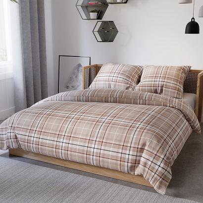 Komplet pościeli SAVANA z bawełny satynowej 220x200 beżowa krata