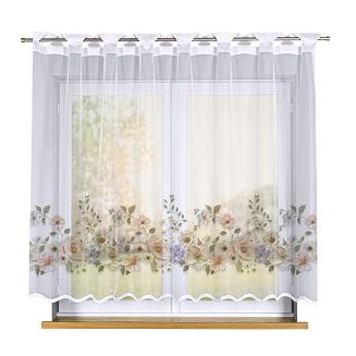 Firanka żakardowa na szelkach KWIATY Z EFEKTEM WYSZYWANIA 250x160 biała