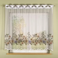 Firanka żakardowa na szelkach KWIATY Z EFEKTEM WYSZYWANIA 250x160 biała