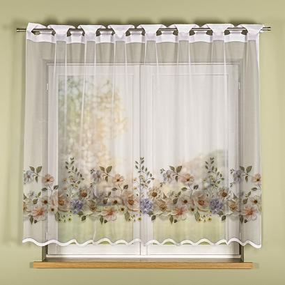 Firanka żakardowa na szelkach KWIATY Z EFEKTEM WYSZYWANIA 250x160 biała wielokolorowa