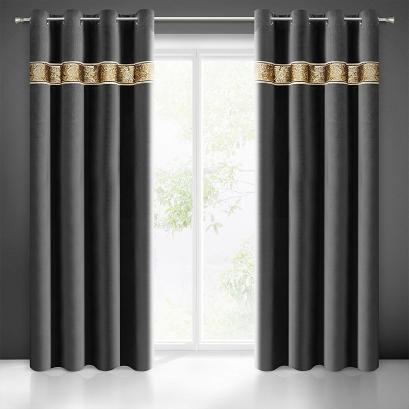 Zasłona gotowa na przelotkach BUENO 140x250 Eurofirany czarna cekiny