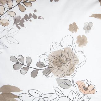 Pościel bawełniana LARIN BROWN 200x220 biała w brązowe i beżowe kwiaty