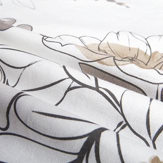 Pościel bawełniana LARIN BROWN 200x220 biała w brązowe i beżowe kwiaty