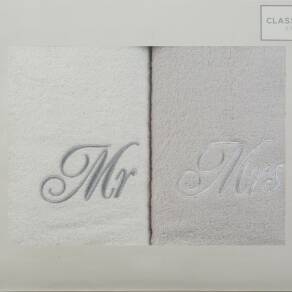Komplet ręczników 2 szt. Mr-Mrs 50x90 Eurofirany biały / srebrny