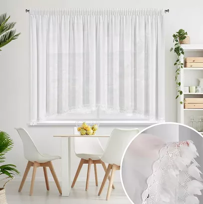 Firana gotowa na taśmie LORETA 400x160 Eurofirany biała szyfon fanatazyjna aplikacja na dole